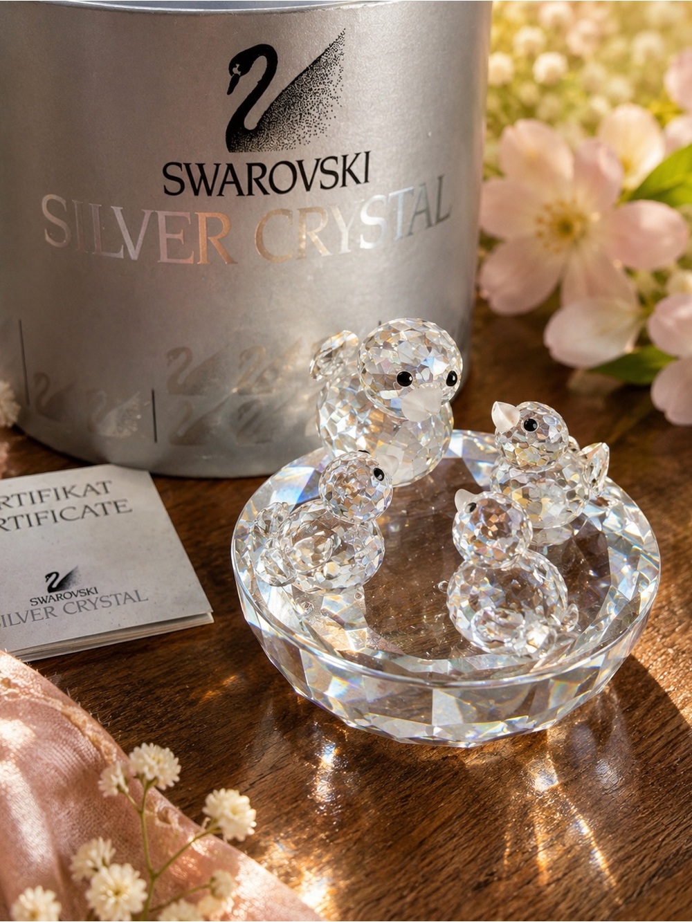 Retired Swarovski Crystal Bird’s Nest 013842 w/ Box & COA Mother & 3 Chicks